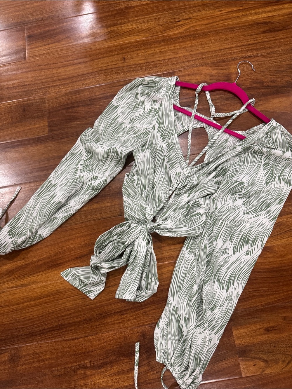Women's Sage Green Tie-Front Blouse